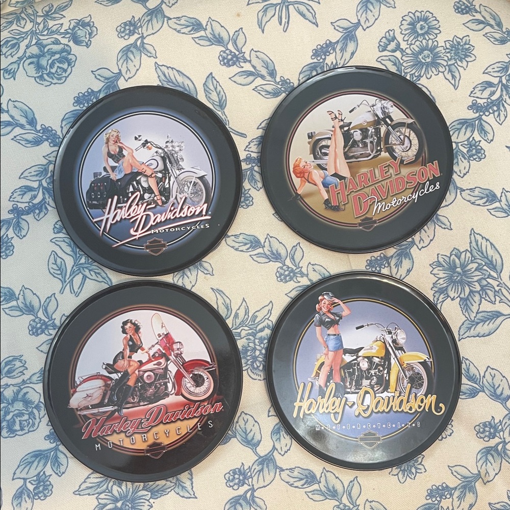 Harley Davidson Motorcycle American Beauties Metal Coaster Set